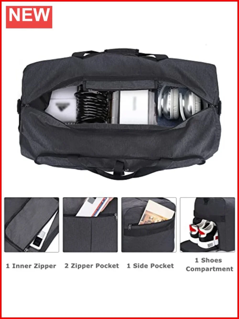 120L Foldable Collapsible Waterproof Travel Duffel Bag with Shoe Compartment